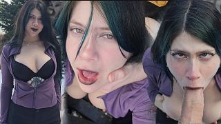 Big ass Goth girl gets fucked in an abandoned hotel - public