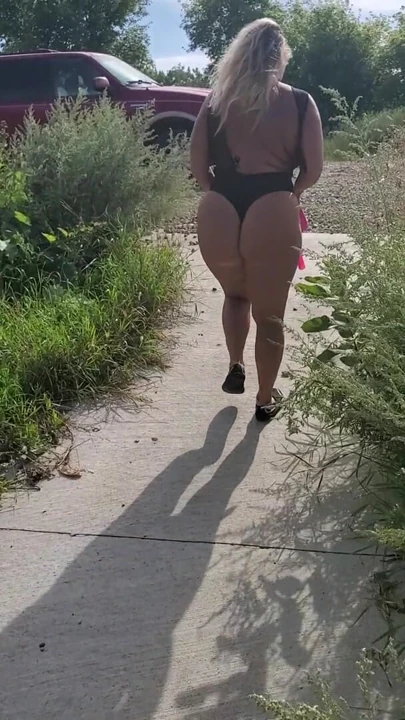 Walking in thong lingerie
