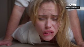 Secretary MariMoore deep-throats a cock and has rough sex with her boss while his wife is in the next room