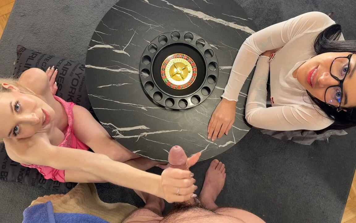 Cum Challenge Threesome CFNM for Christmas and Fun with Balls Playing and Accidental Ruined Orgasm
