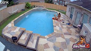 Boyfriend Finds Home Security Footage of Ebony Getting Fucked by the Pool Guy