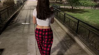 Young man stays outside the house and cheats on her boyfriend with the neighbor