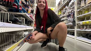 Pretty russian slut took off her panties and showed her pink pussy in the store. And then I cum in her asshole and made her eat ass cum.
