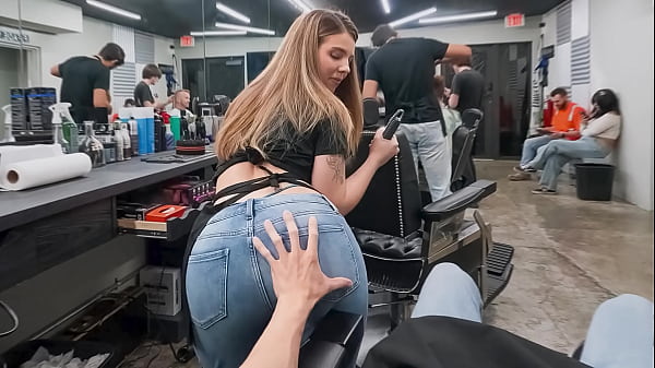 Groping the Slutty Young Cleaner&rsquo;s Ass in the Barbershop - PervTeen