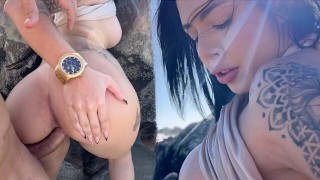 I met this little bitch on the beach and invited her to fuck hot, we fucked in public without a condom