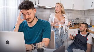 While Husband Works, Bella Mur Fucks Plumber Hard on Kitchen Table