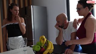 I Licked Her Pussy Clean! My Asshole Hubby Cheats on Me with a Young Maid, Fucks Her Ass and Cums in Both Our Mouths!