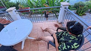 Exhibitionist attracts a nymphomaniac passerby from his terrace (anal, super cumshot)