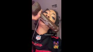 Sloppy deep throating big dildo in my boyfriends football Jersey