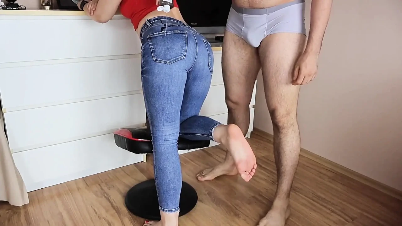 The Guy Tears His Jeans Right on His Girlfriend While Smearing Her with Oil