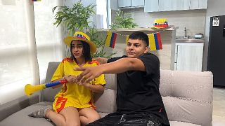 Mi horny Latina best friend waits for me without underwear and bets her rich wet pussy if her team wins. 2026 World Cup Special!