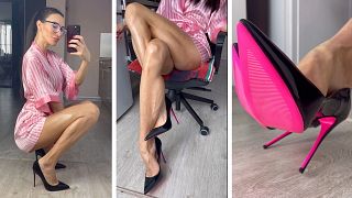 long legs, louboutins, 13 cm heels in a robe, Victoria's Secret model