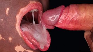 CLOSE UP: BEST VITILIGO BLOWJOB! Intense COCK SUCKING from Unique Sexy Girl with CUM in MOUTH! ASMR