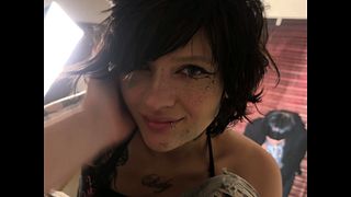 POV: emo alt girl with tattoos learning how to give a handjob to a fat cock