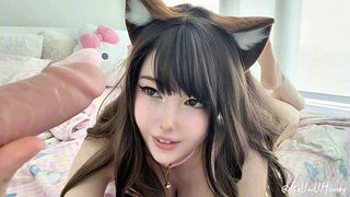 Do you like it when I stroke your cock Master? Anime Cat Girl Handjob & Footjob JOI
