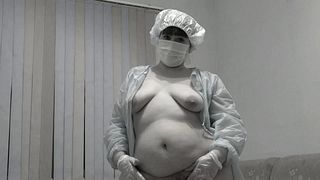Fist-fucking in medical gloves for my hairy pussy.