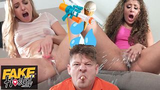 Indian and Polish College babes have a Squirt Off with housemates - Fake Hostel