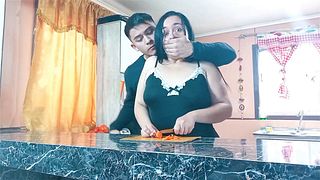 Hot stepmom cooks for her stepson and ends up getting fucked.
