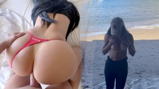 BEACH ADVENTURE.  perfect tits & big ass exposed in public gets fucked after topless - Who is Lilly
