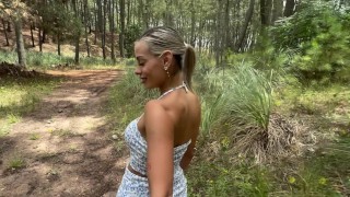 Slut sucks dick in the forest and takes all the cum in the car