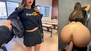 My CLASSMATE finds out that I do porn videos in the SCHOOL'S BATHROOM and asks me TO DO ONE