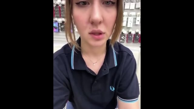 Saleswoman In A Mobile Phone Store Jerks Off Her Pussy