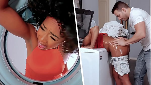 Touching my Girlfriend's Black sMom Stuck in the Washing Machine - MILFED