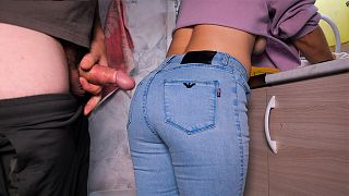 Cumming in my Maid's SEXY Ass with Jeans while she was Washing Dishes in the Kitchen (FREE USE)