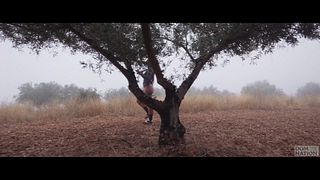 Beautiful PAWG gets ass punished and tied up for a piss drink in an olive grove